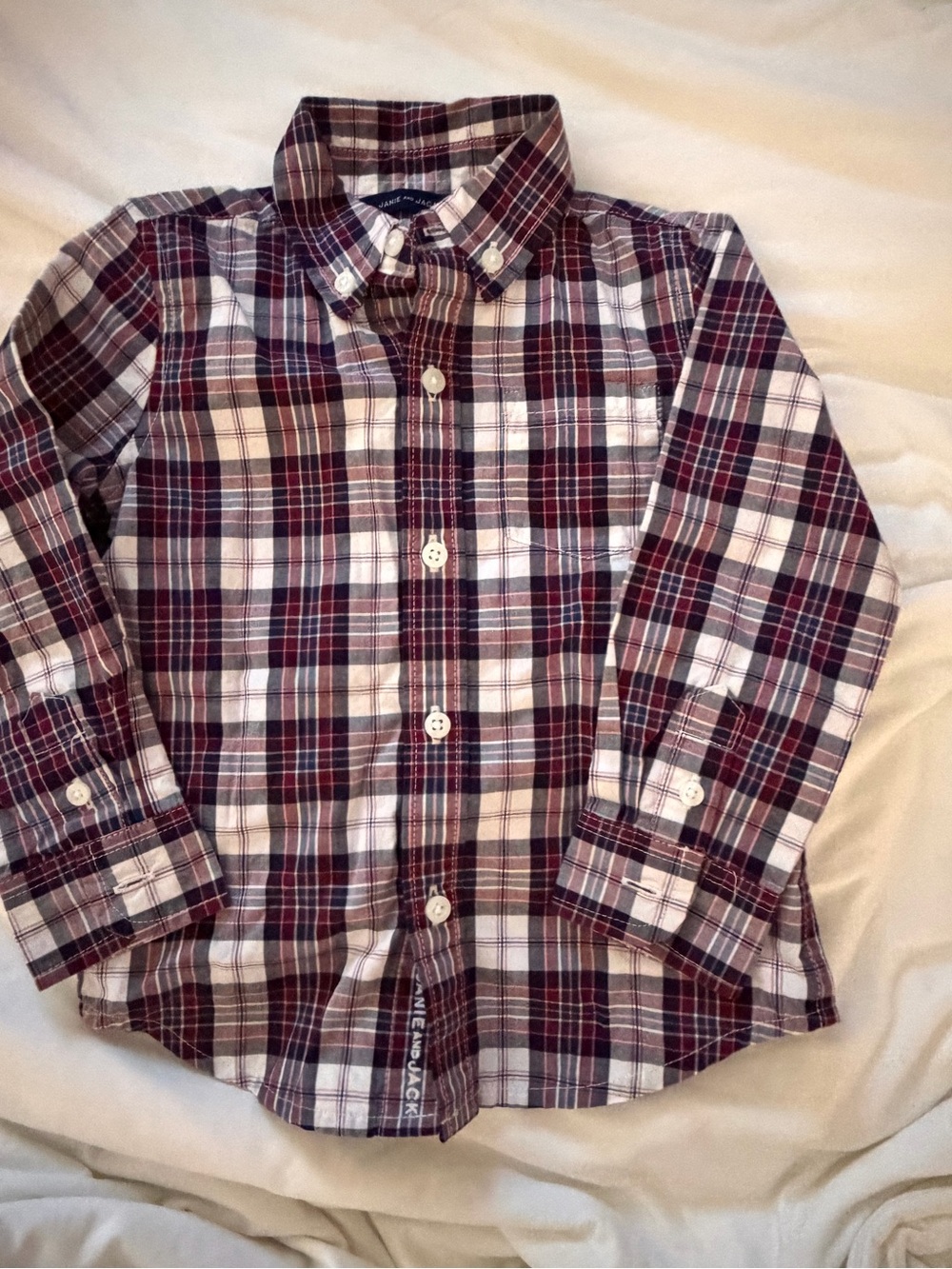 Janie and Jack | The Tartan Poplin Shirt | Maroon Tartan | 18-24 months